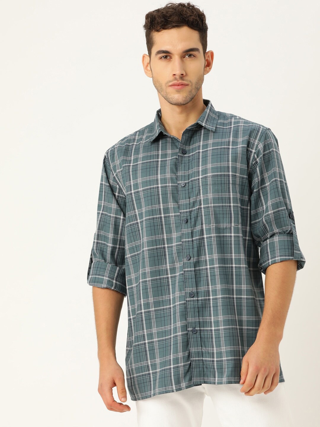 

STROP Men Grey Tartan Checks Checked Casual Shirt