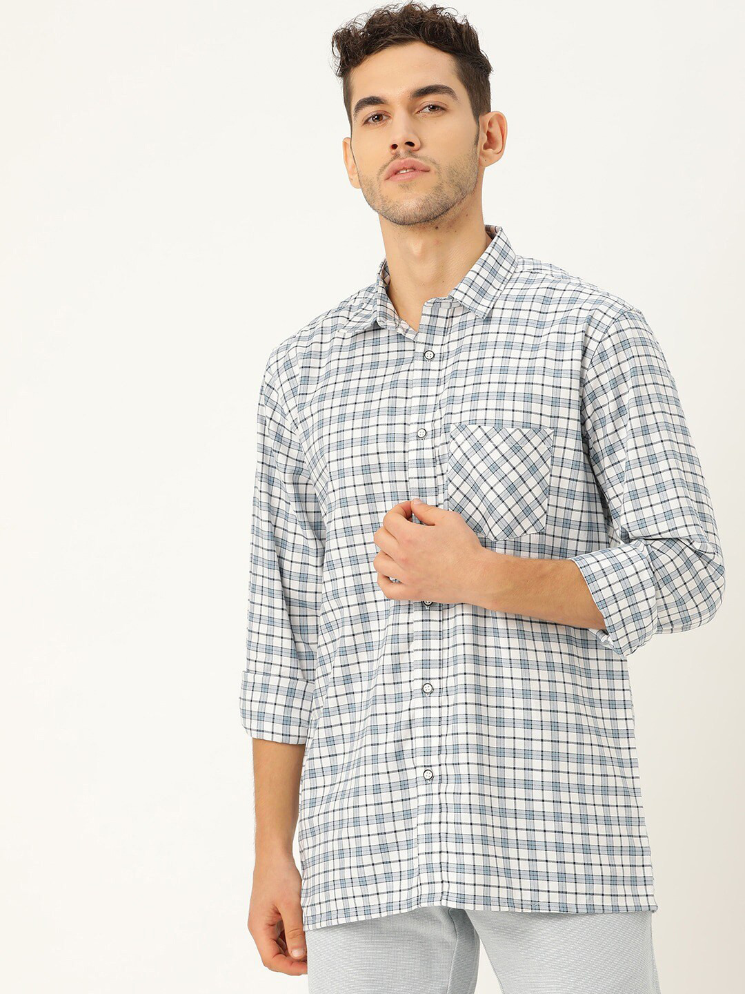 

STROP Men White Checked Casual Shirt