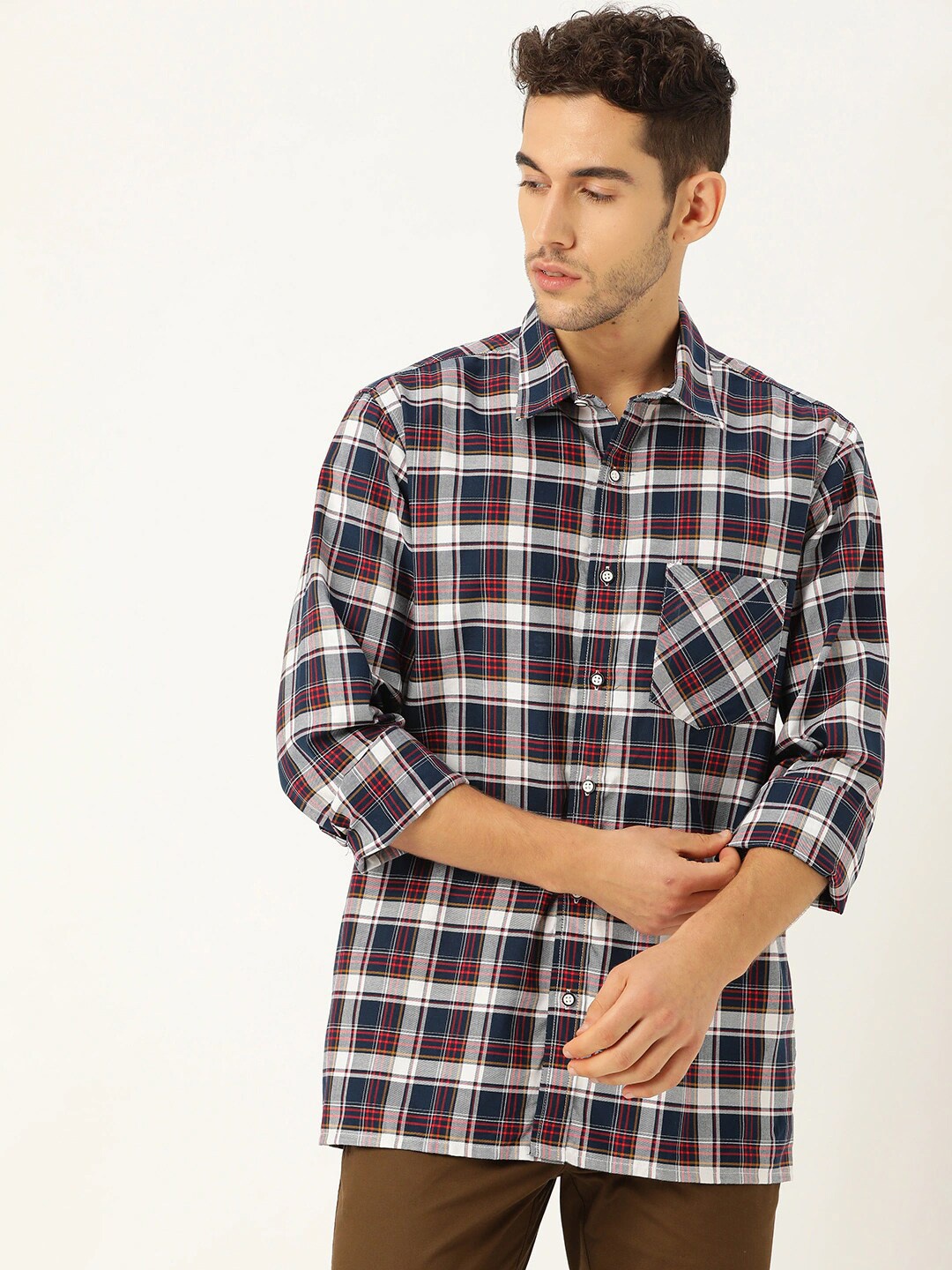 

STROP Men Navy Blue Tartan Checks Checked Casual Shirt