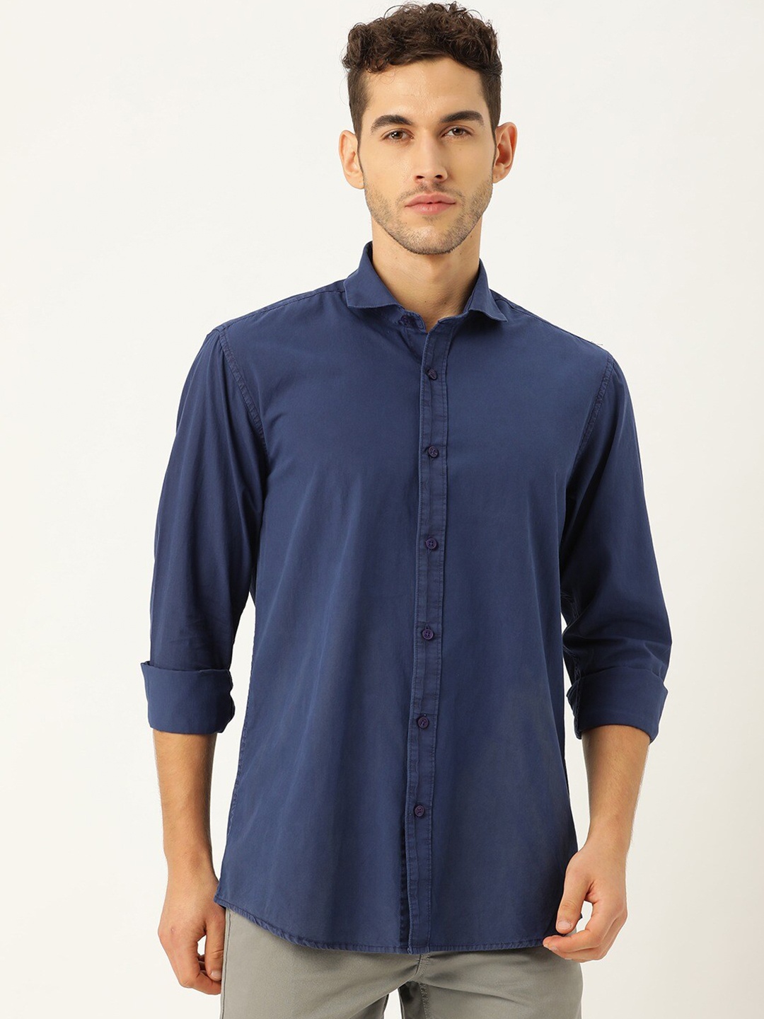 

STROP Men Navy Blue Slim Fit Casual Shirt