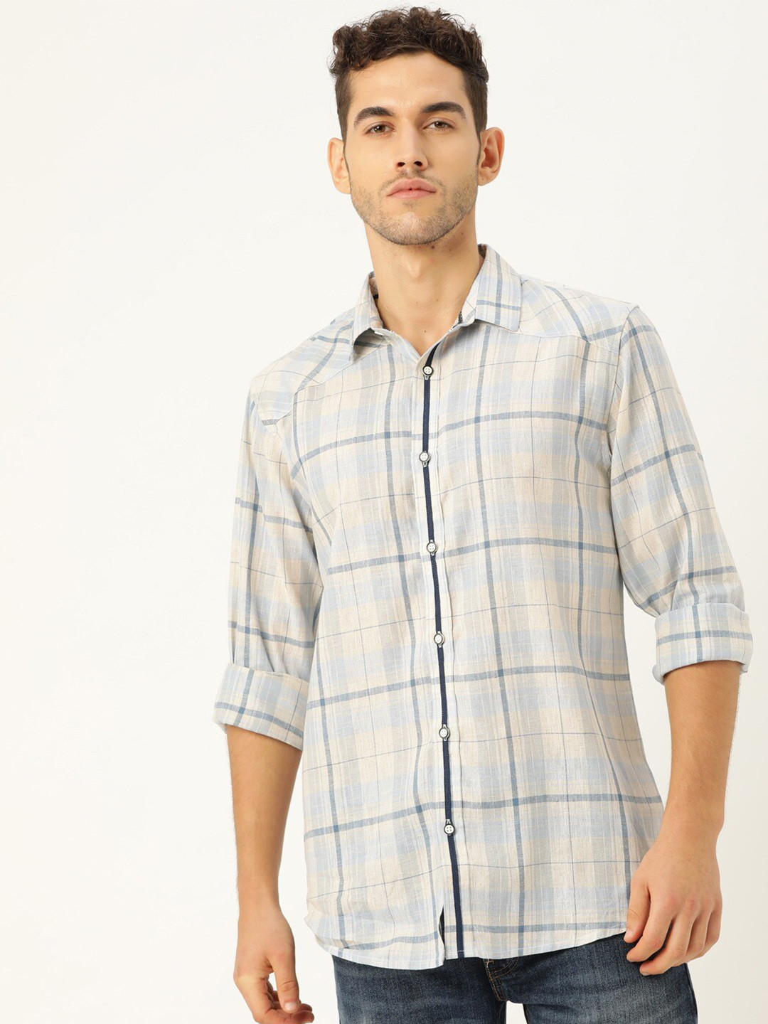 

STROP Men Blue Tartan Checks Casual Shirt
