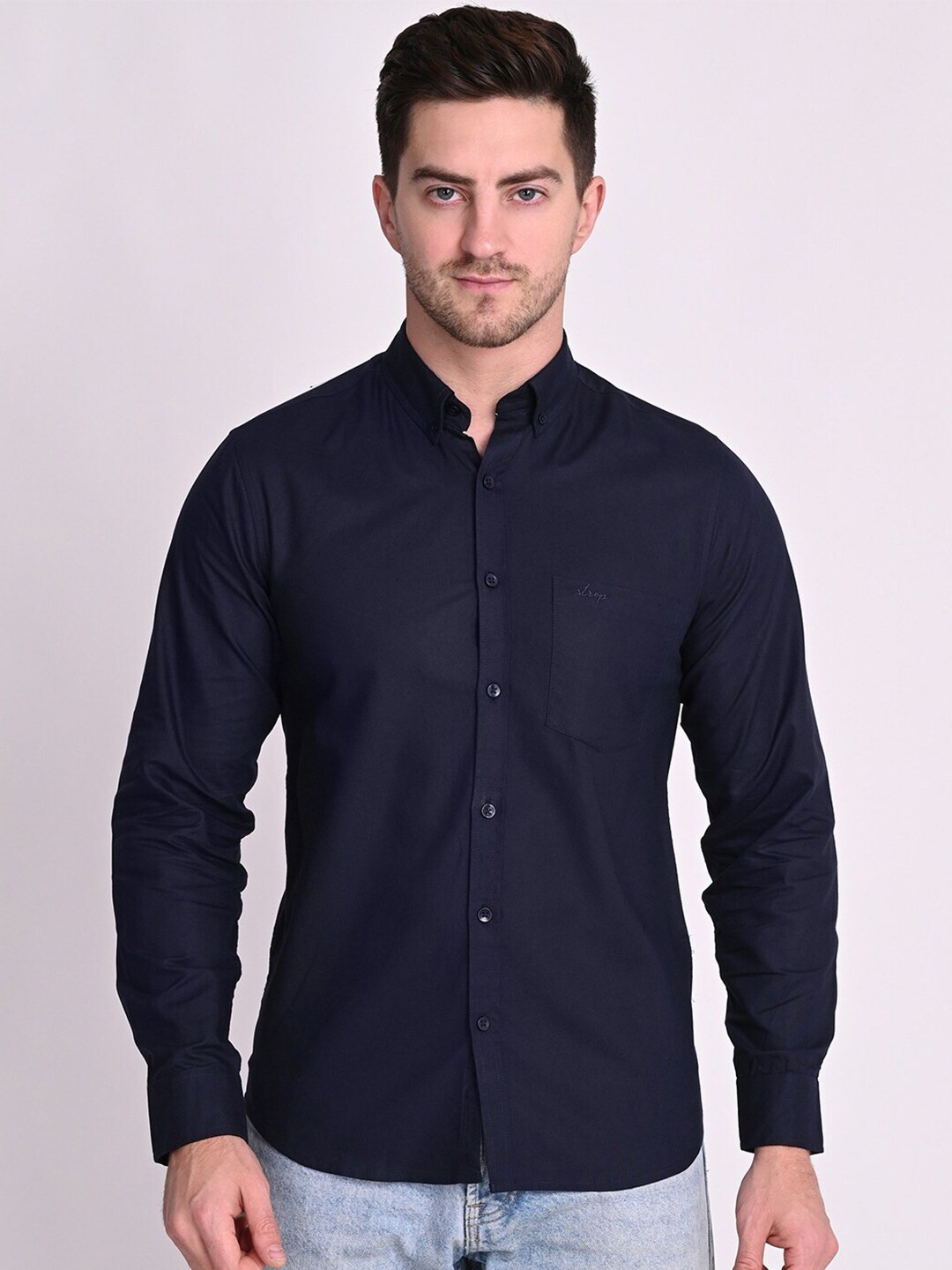 

STROP Men Navy Blue Cotton Casual Shirt