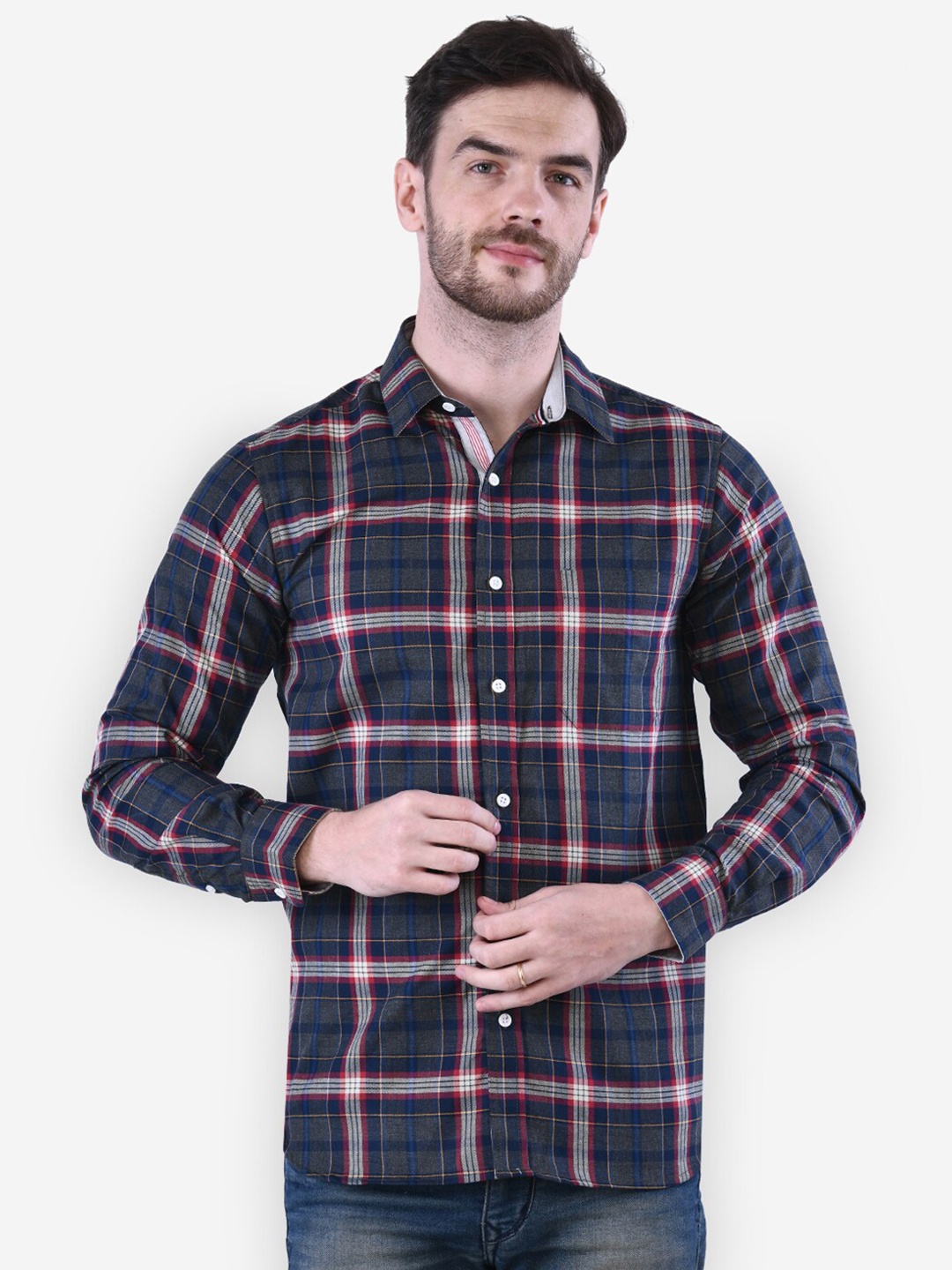 

STROP Men Grey Tartan Checks Checked Casual Shirt
