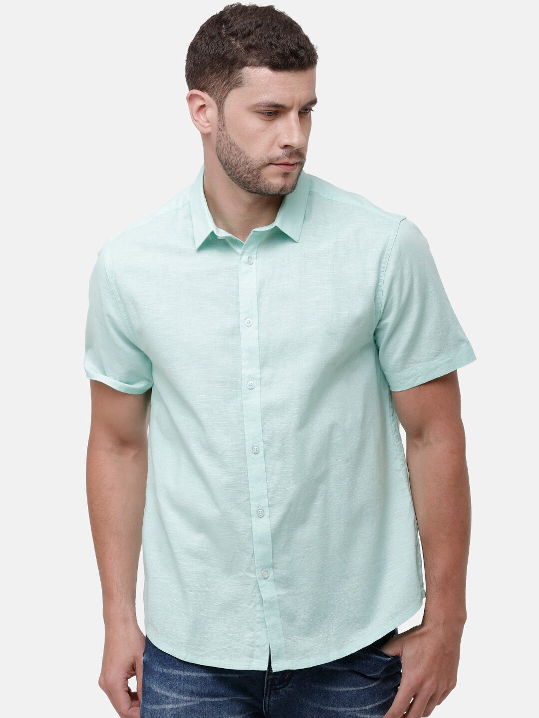 

STROP Men Green Solid Short Sleeve Casual Shirt