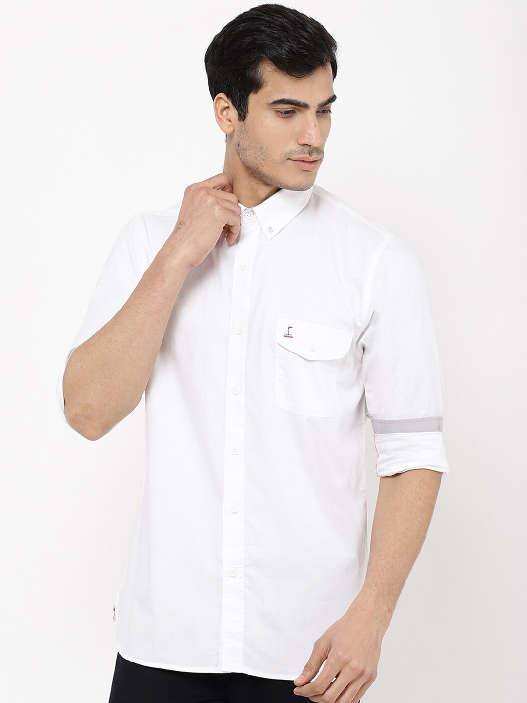 

STROP Men White Solid Cotton Casual Shirt