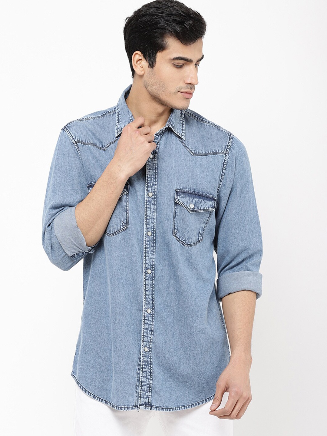 

STROP Men Blue Slim Fit Faded Casual Shirt