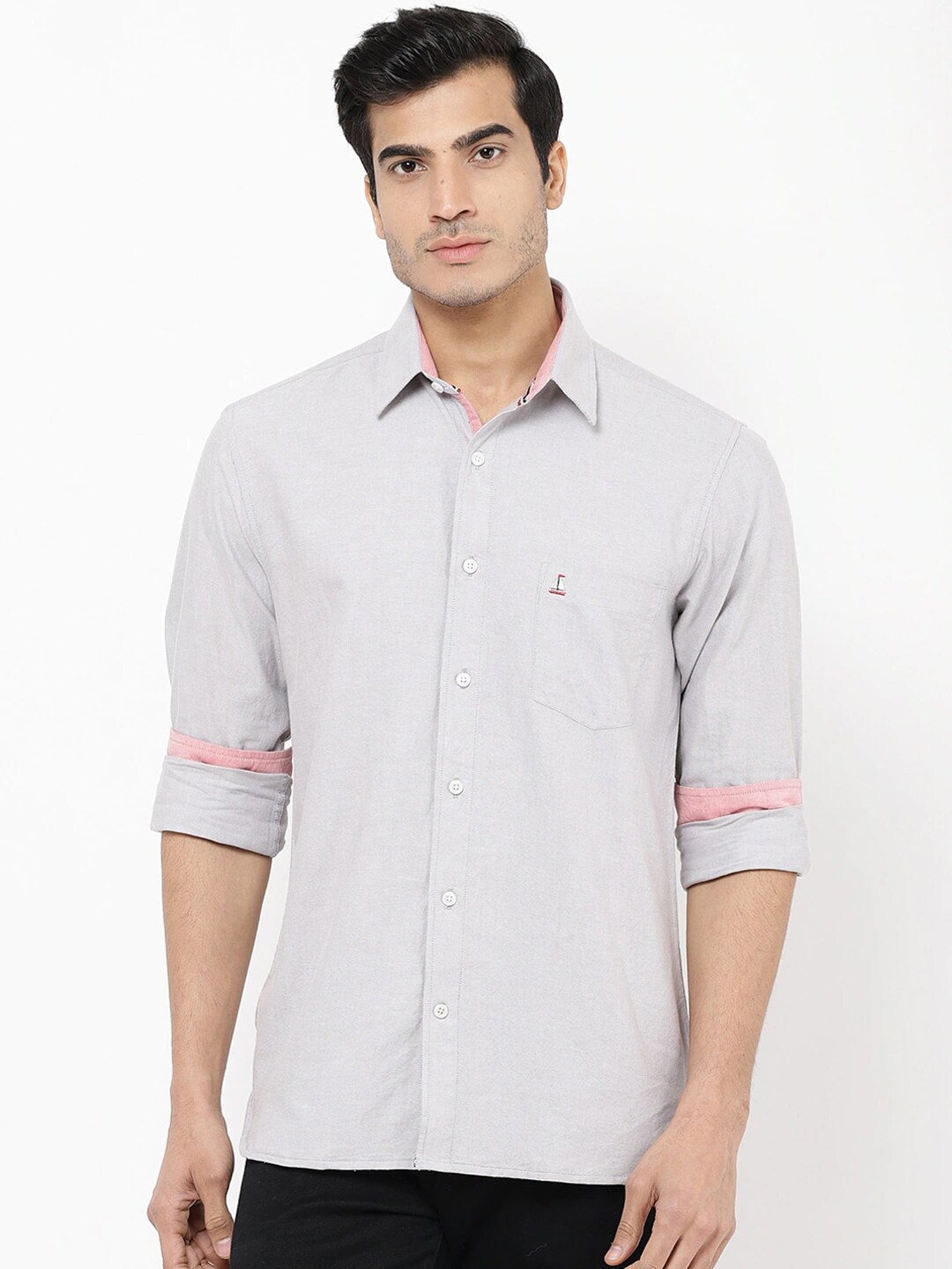 

STROP Men Grey Solid Casual Shirt