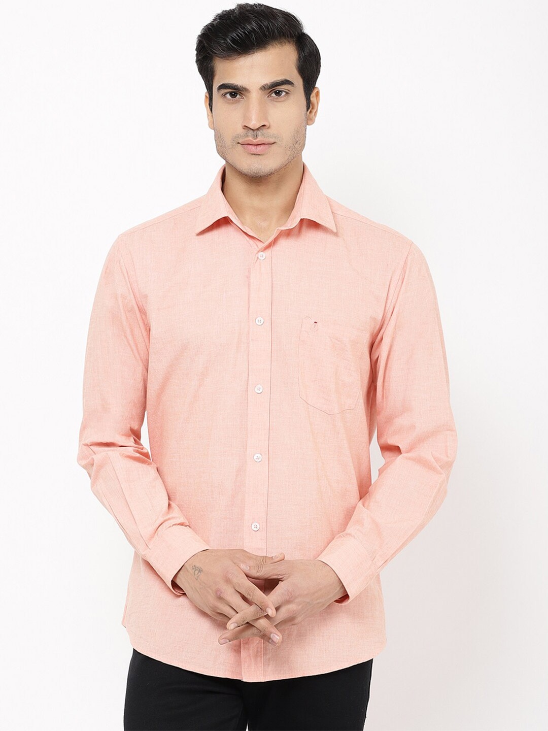 

STROP Men Peach-Coloured Solid Casual Shirt