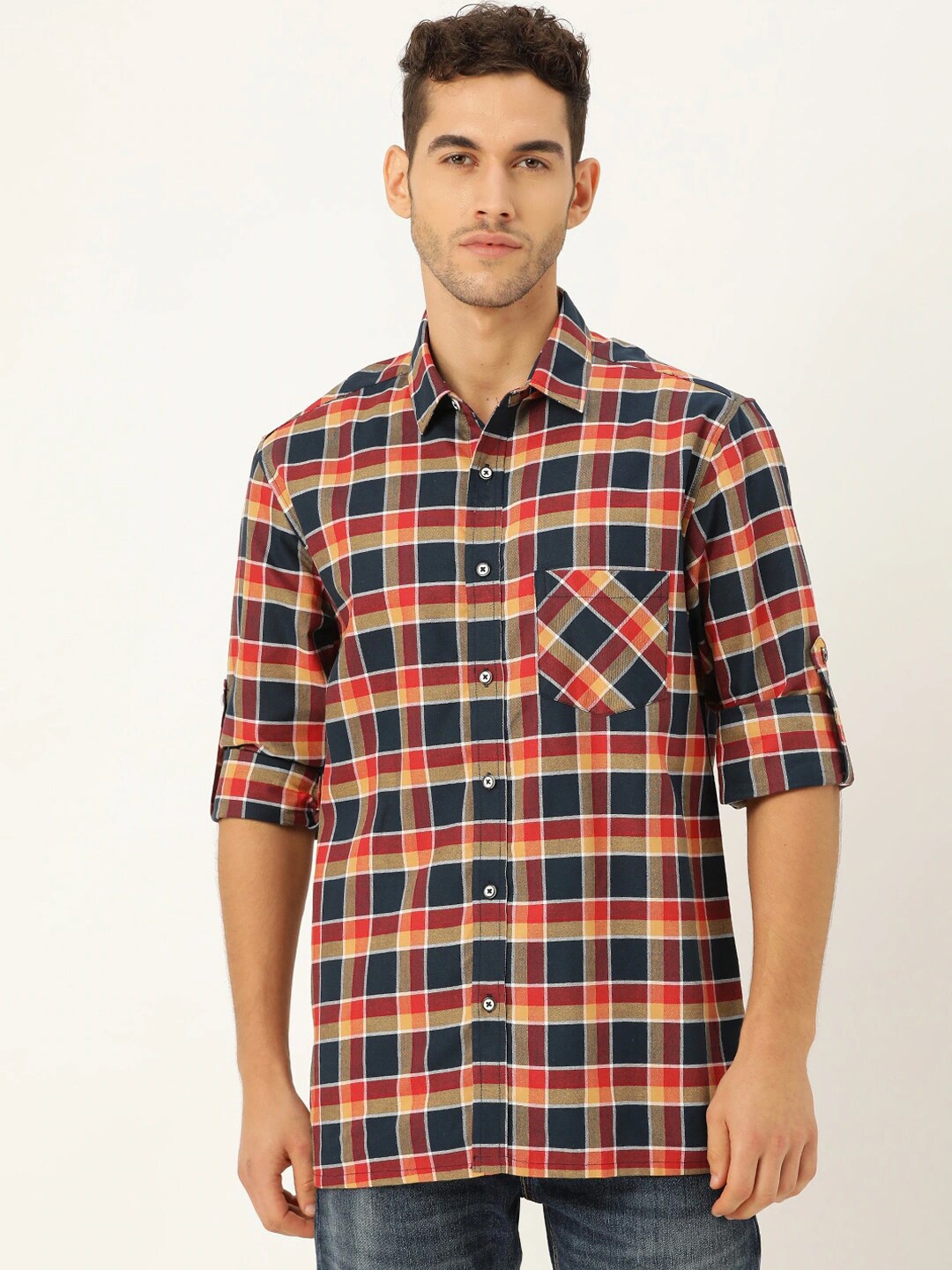 

STROP Men Red Tartan Checks Checked Casual Shirt