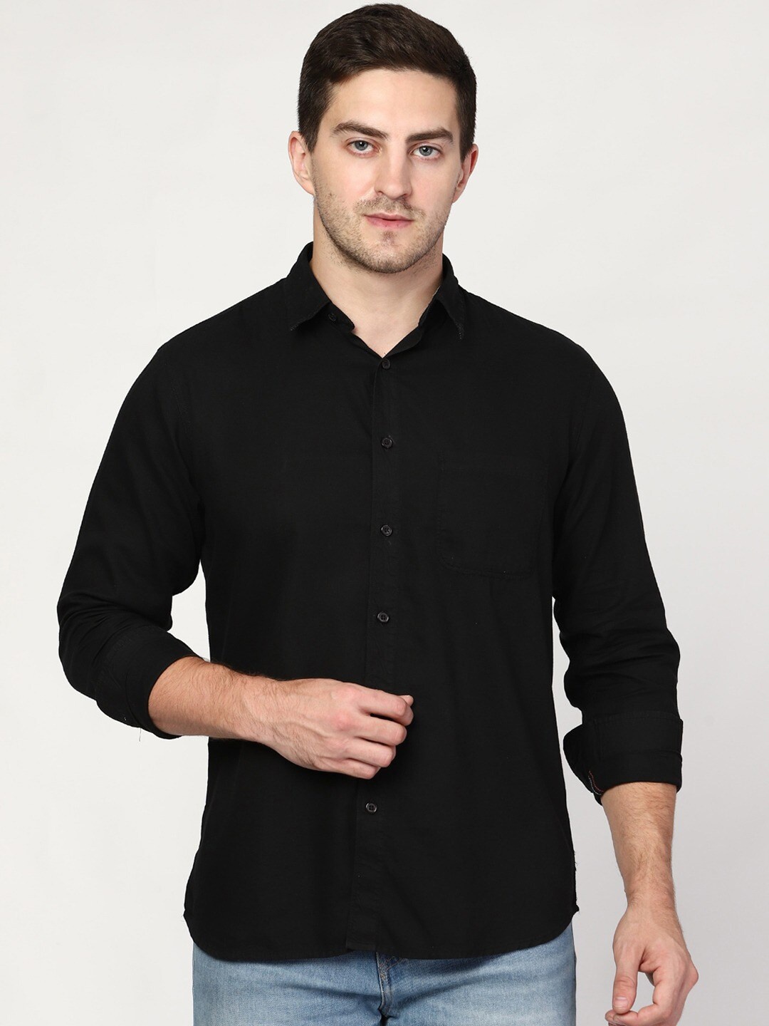 

STROP Men Black Solid Regular Fit Casual Shirt