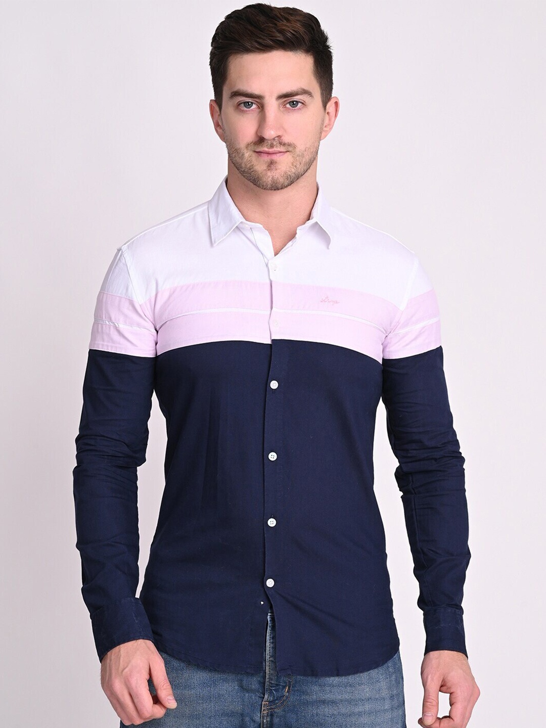 

STROP Men Navy Blue Cotton Casual Shirt