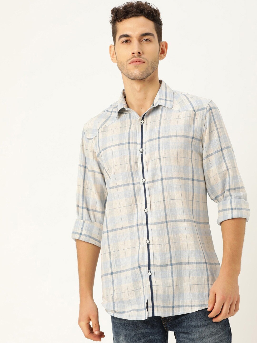 

STROP Men Cream-Coloured Tartan Checked Casual Shirt