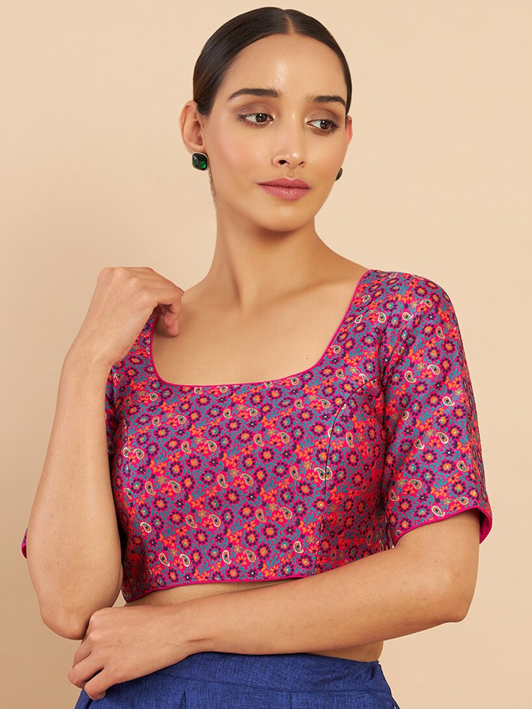 

Soch Women Red Floral & Paisley Printed Saree Blouse