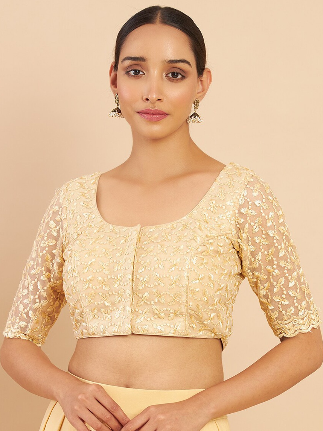 

Soch Women Gold-Coloured Embroidered Saree Blouse