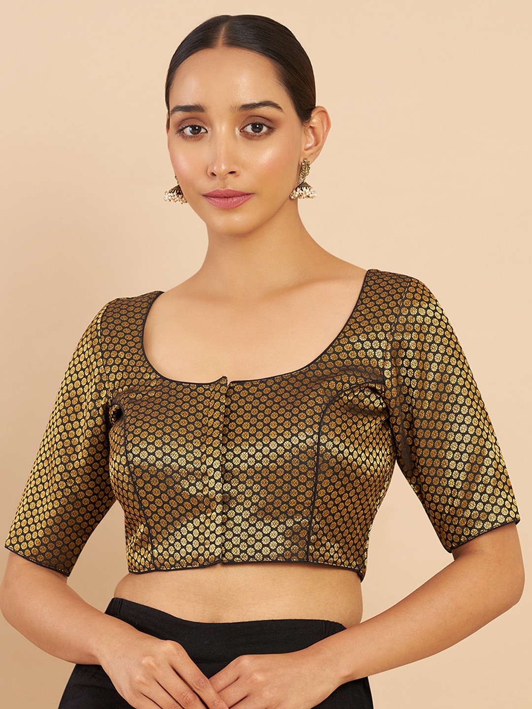 

Soch Black Silk Brocade Saree Blouse