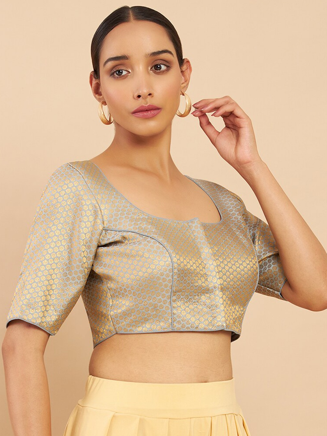 

Soch Grey & golden Ethnic Motifs Woven Design Saree Blouse