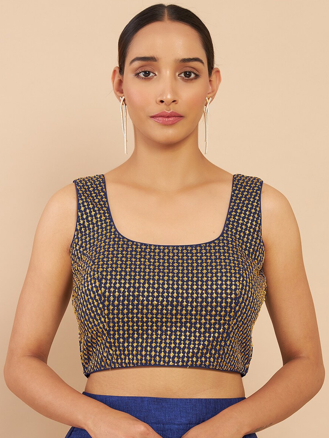 

Soch Women Navy Blue Sequin Embellished Saree Blouse