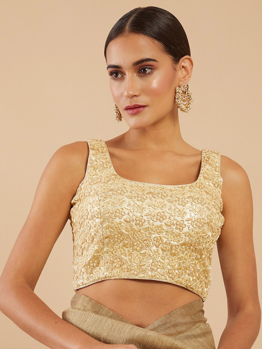 

Soch Women Cream Floral Embroidered Art Silk Saree Blouse