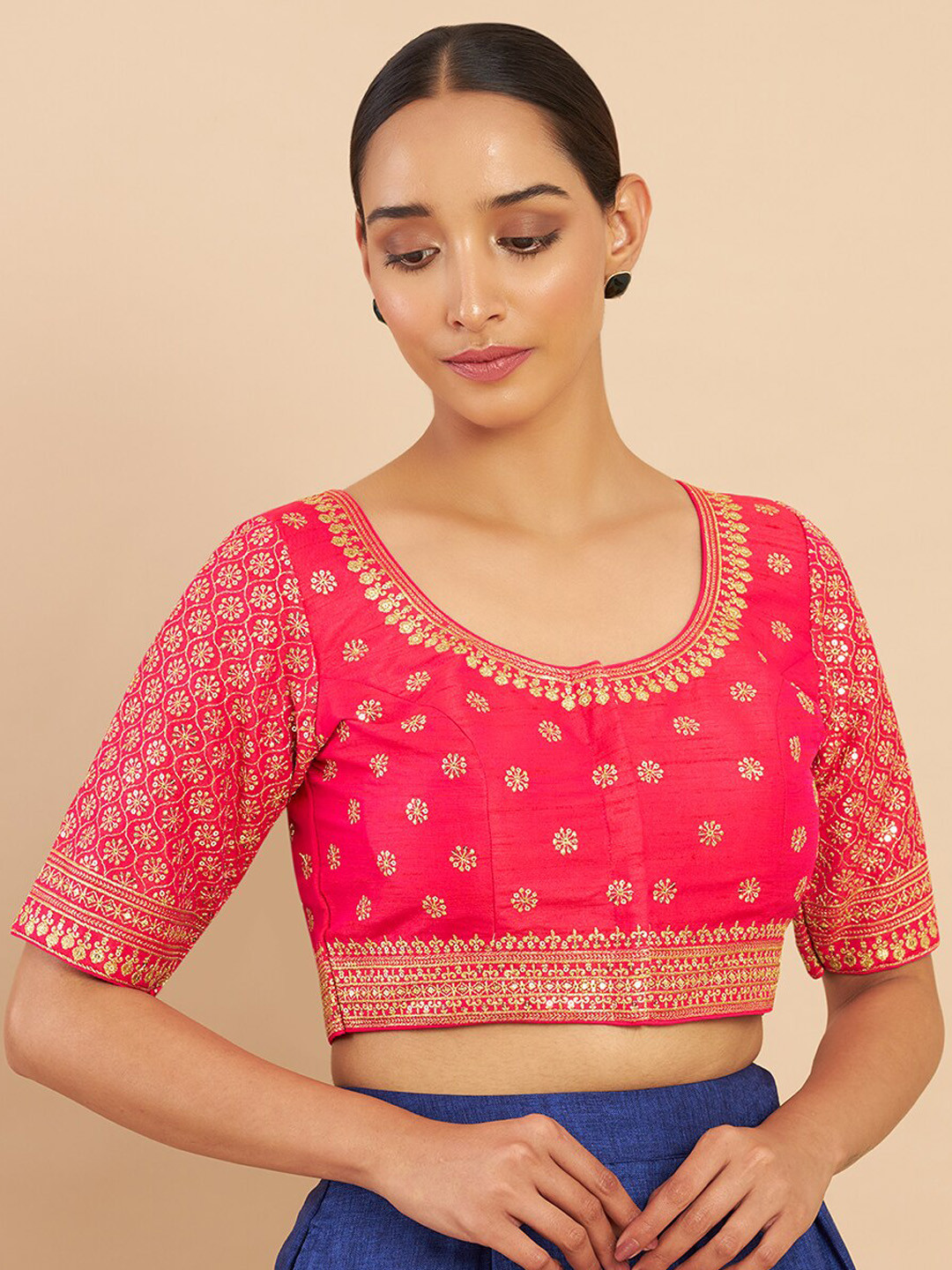 

Soch Red Art Silk Embroidered Blouse