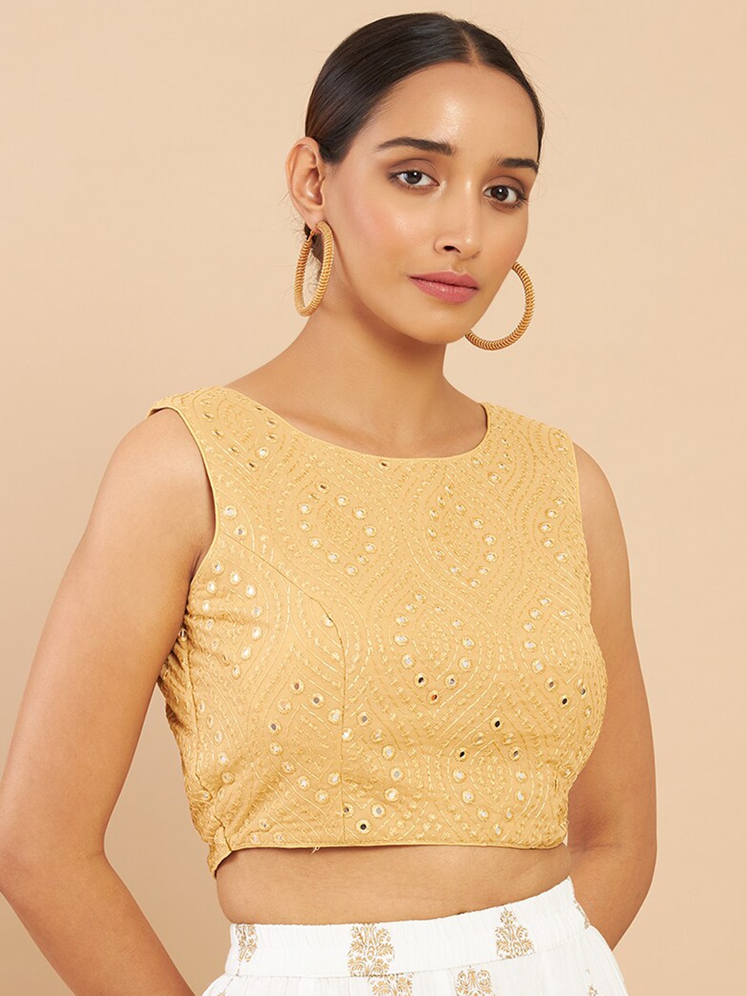 

Soch Women Gold Coloured Embroidered Saree Blouse