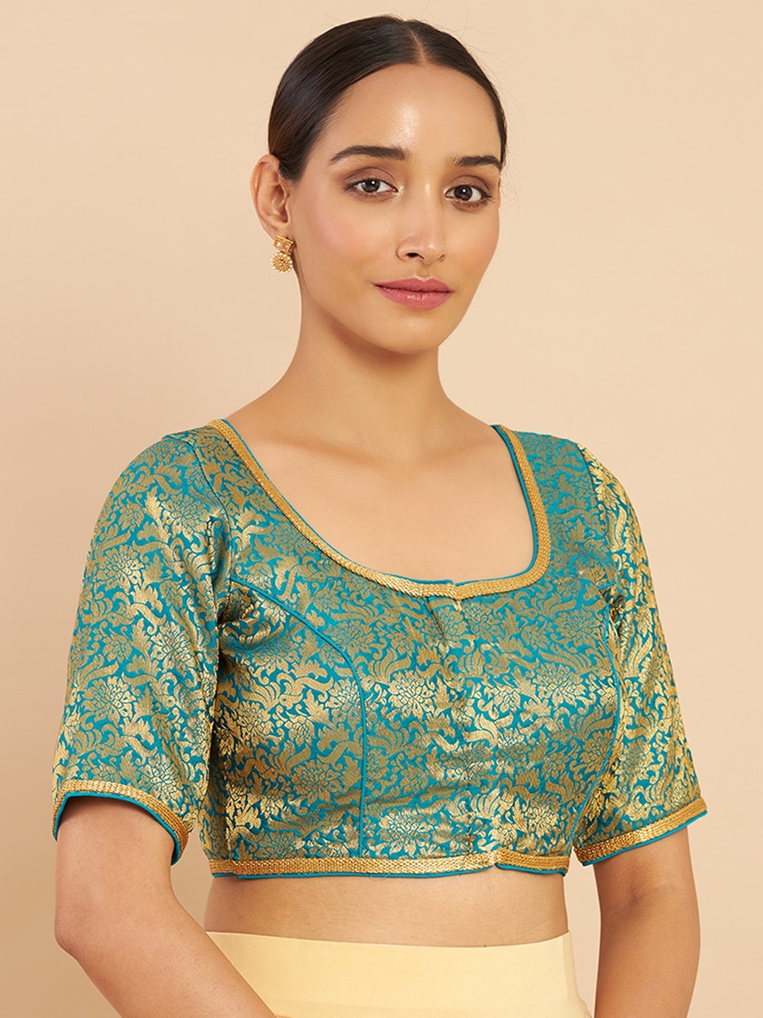 

Soch Women Blue Brocade Weaving Art Silk Saree Blouse