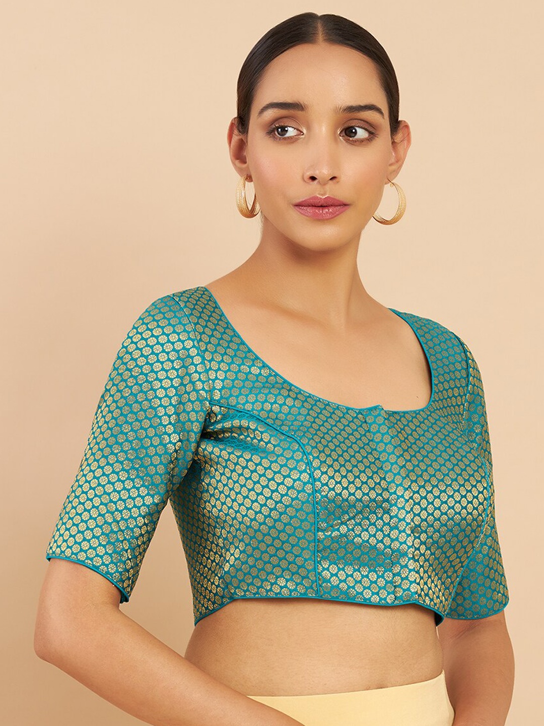 

Soch Blue & Golden Art Silk Saree Blouse With Brocade Weaving
