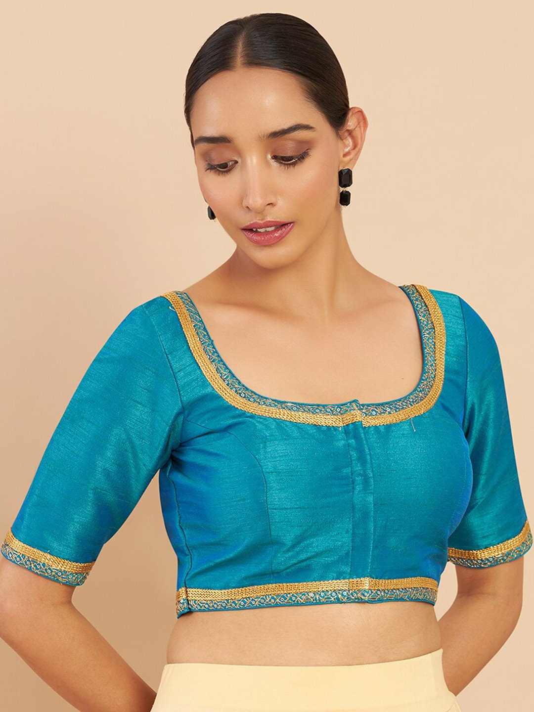 

Soch Women Blue Embellished Silk Saree Blouse