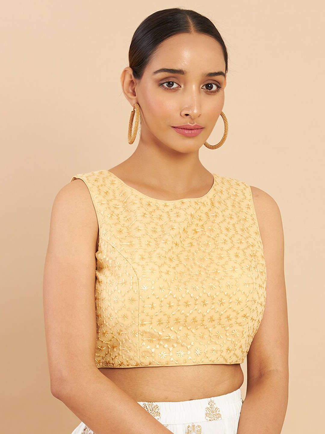 

Soch Women Gold Embroidered Ready-Made Saree Blouse