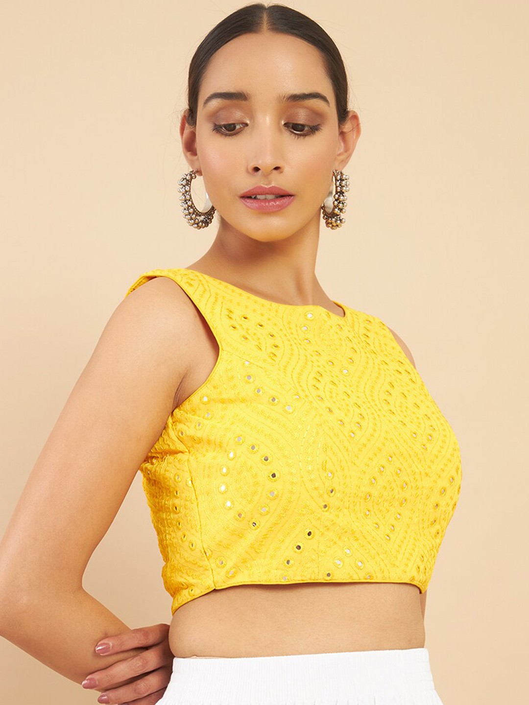 

Soch Women Yellow Embroidered & Mirror Work Saree Blouse