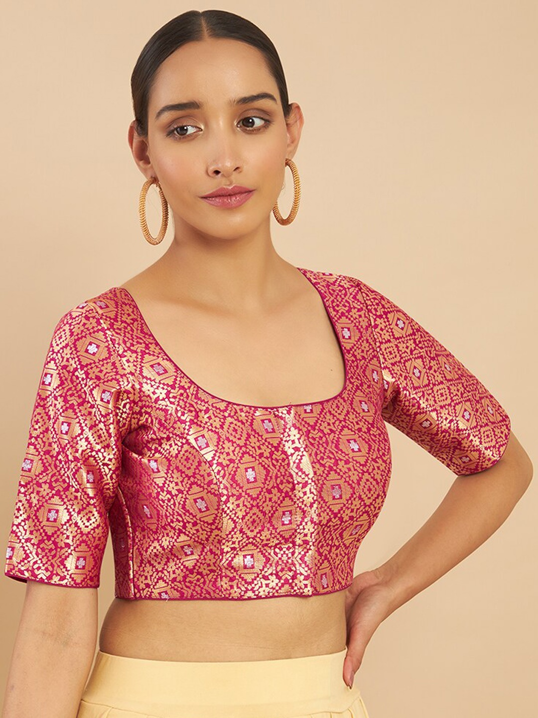 

Soch Women Maroon Woven-Design Art Silk Blouse