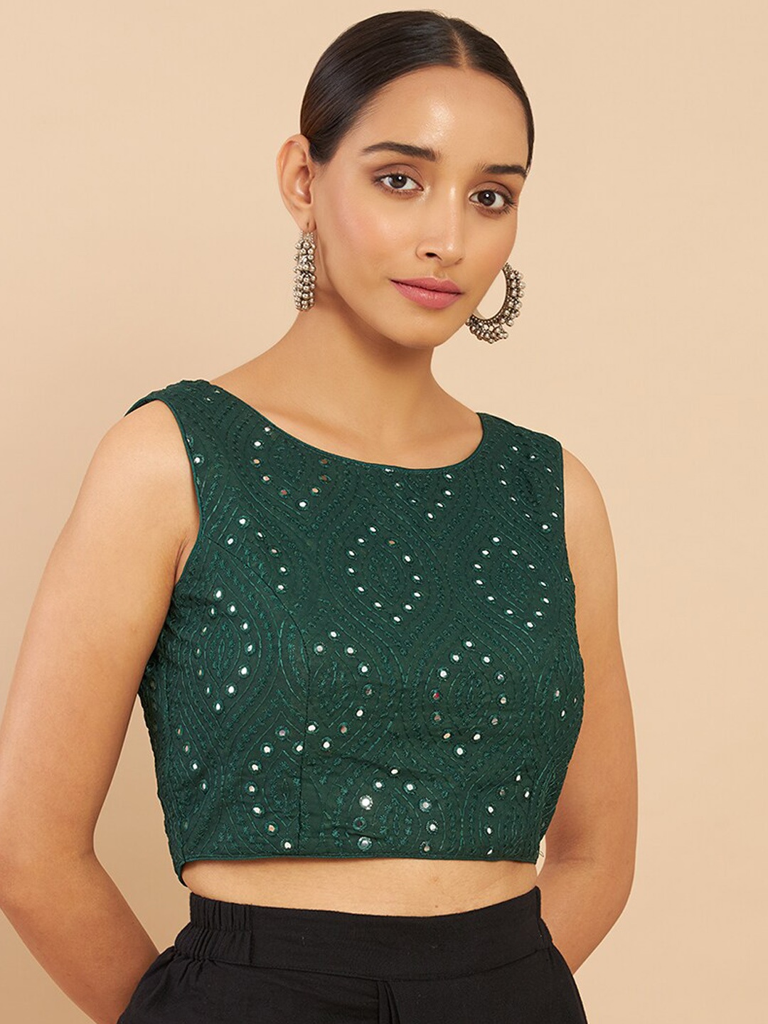 

Soch Women Green Embroidered & Mirror Work Georgette Ready To WearSaree Blouse