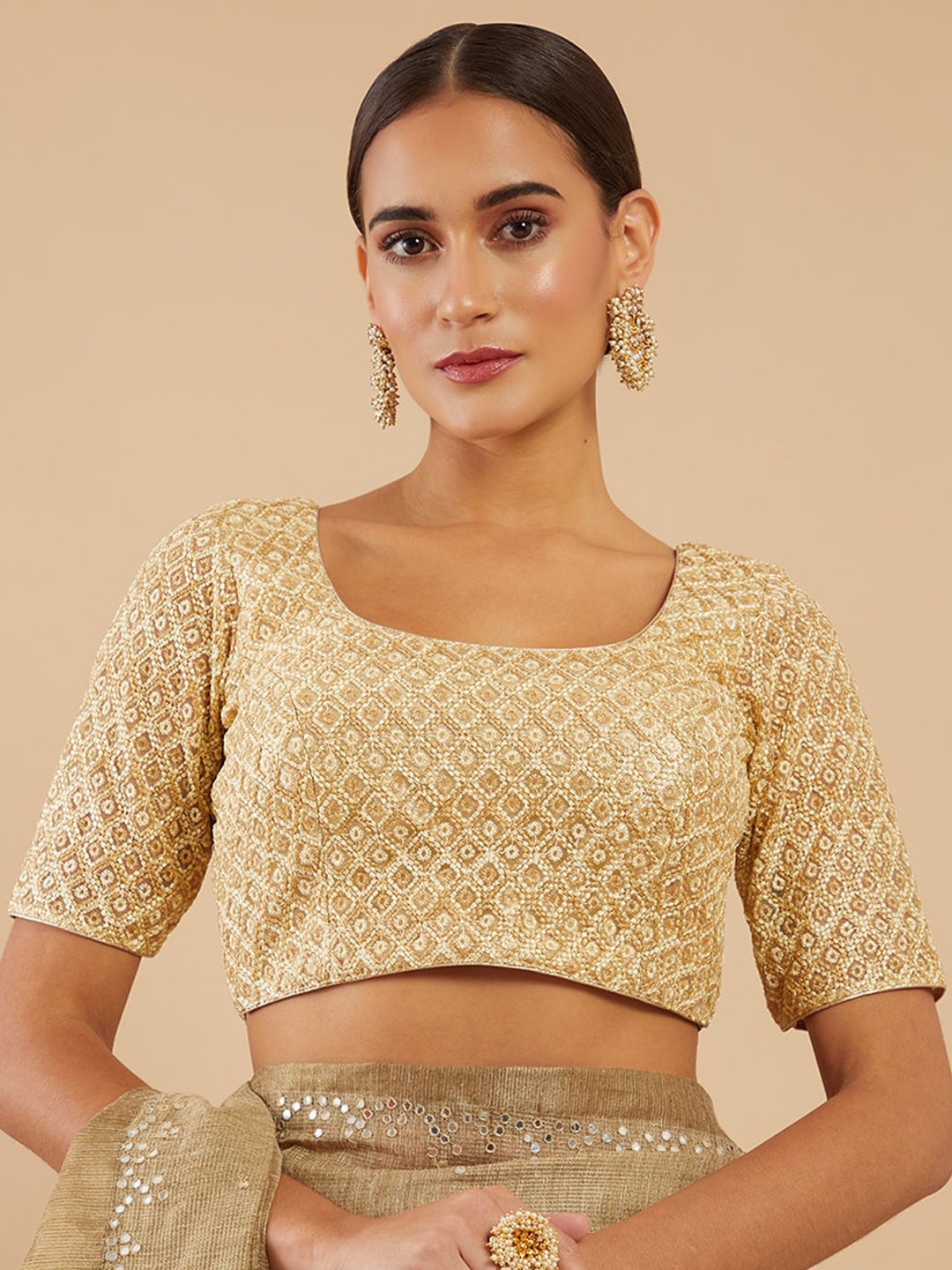 

Soch Women Gold-Colored Ethnic Embroidered Saree Blouse