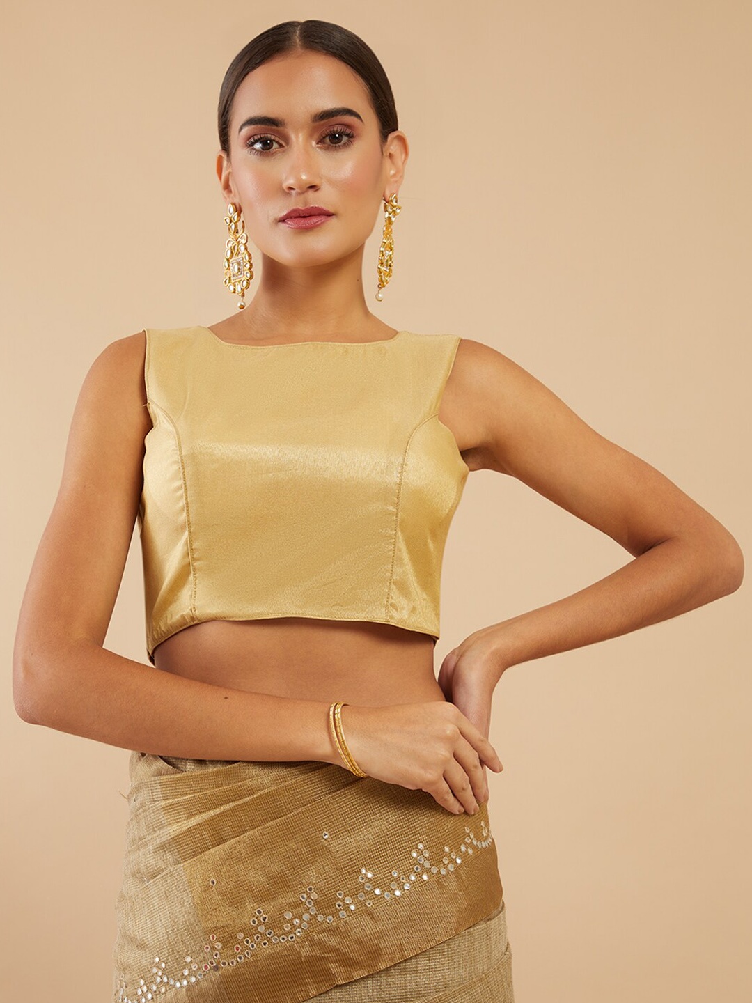 

Soch Women Golden Solid Art Silk Saree Blouse, Gold