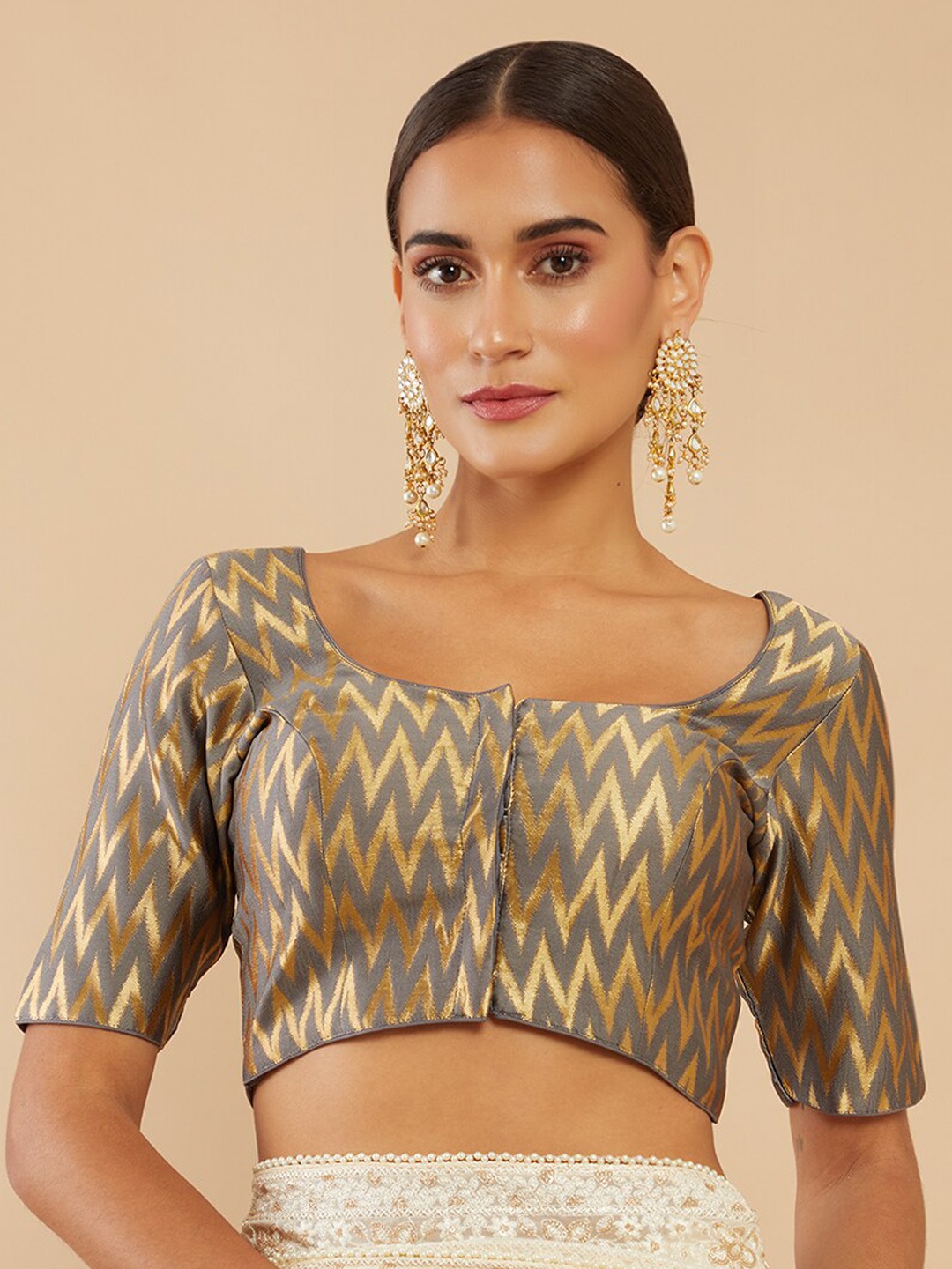 

Soch Grey Woven Chevron Saree Blouse