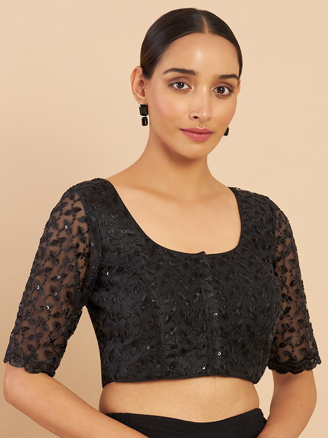 

Soch Women Black Embroidered Blouse