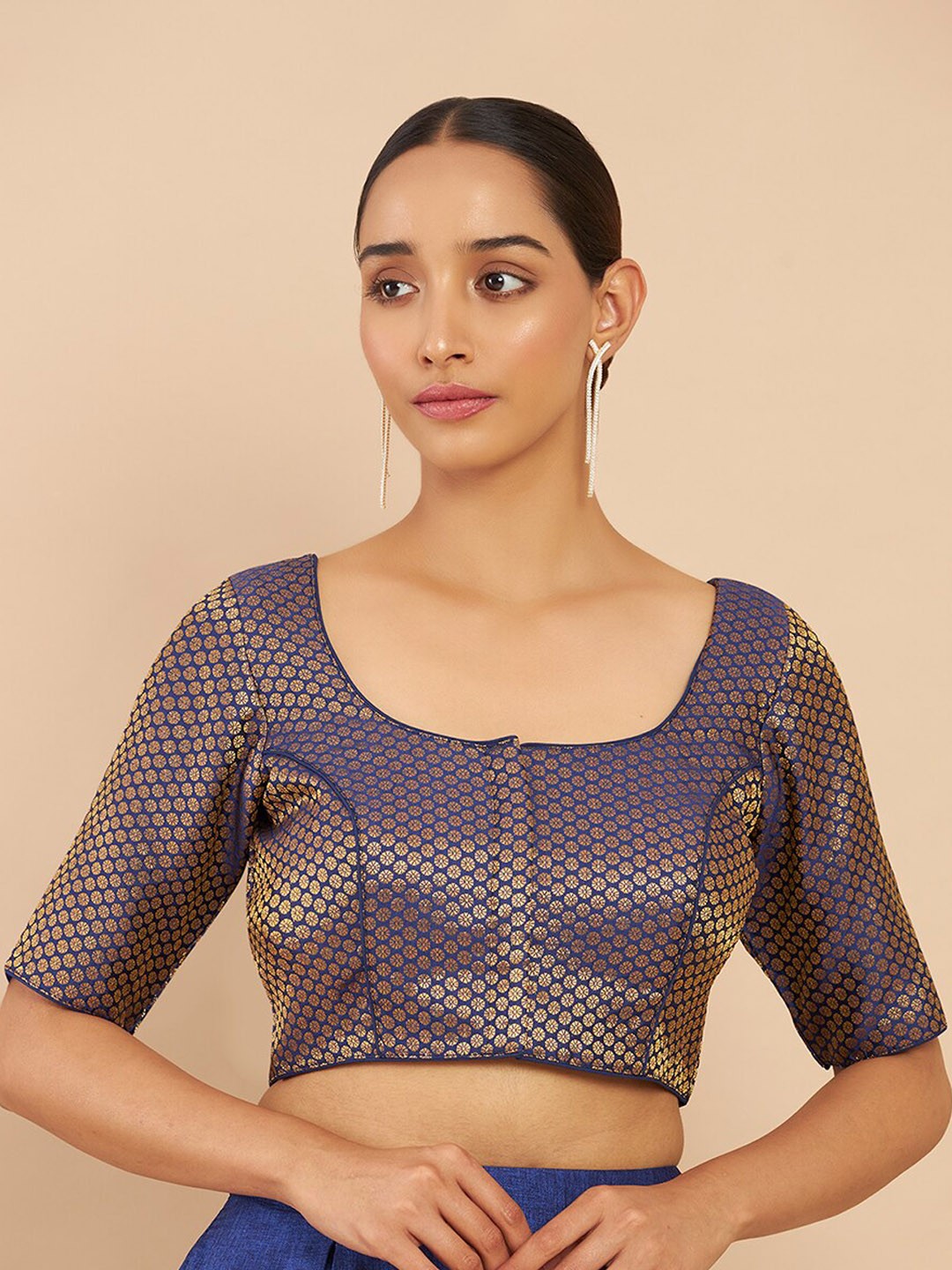 

Soch Women Navy Blue Zari Work Art Silk Saree Blouse