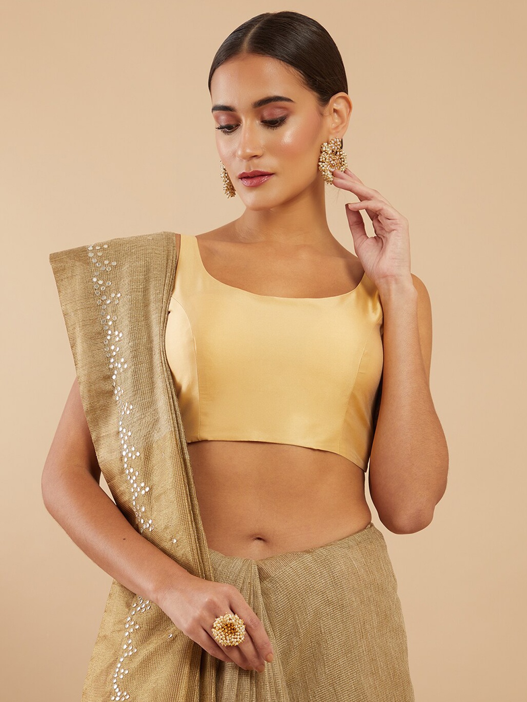 

Soch Gold-Coloured Solid Art Silk Saree Blouse