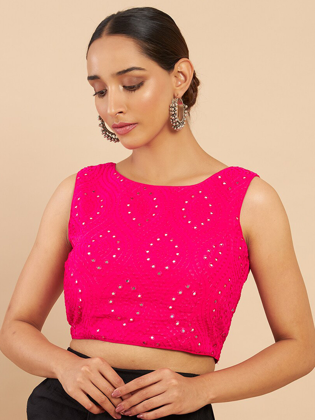 

Soch Women Pink Embroidered Saree Blouse