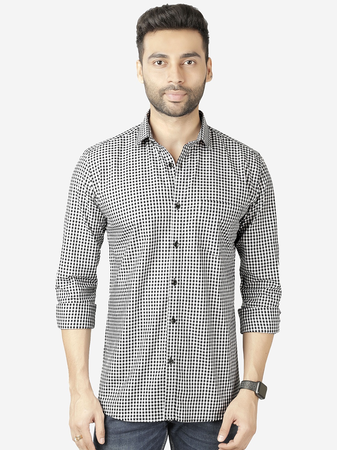 

5TH ANFOLD Men Grey Slim Fit Checked Casual Shirt