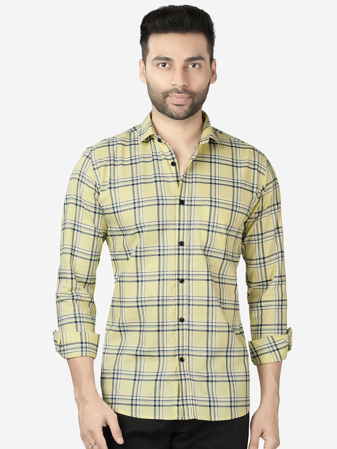 

5TH ANFOLD Men Yellow Slim Fit Checked Casual Shirt