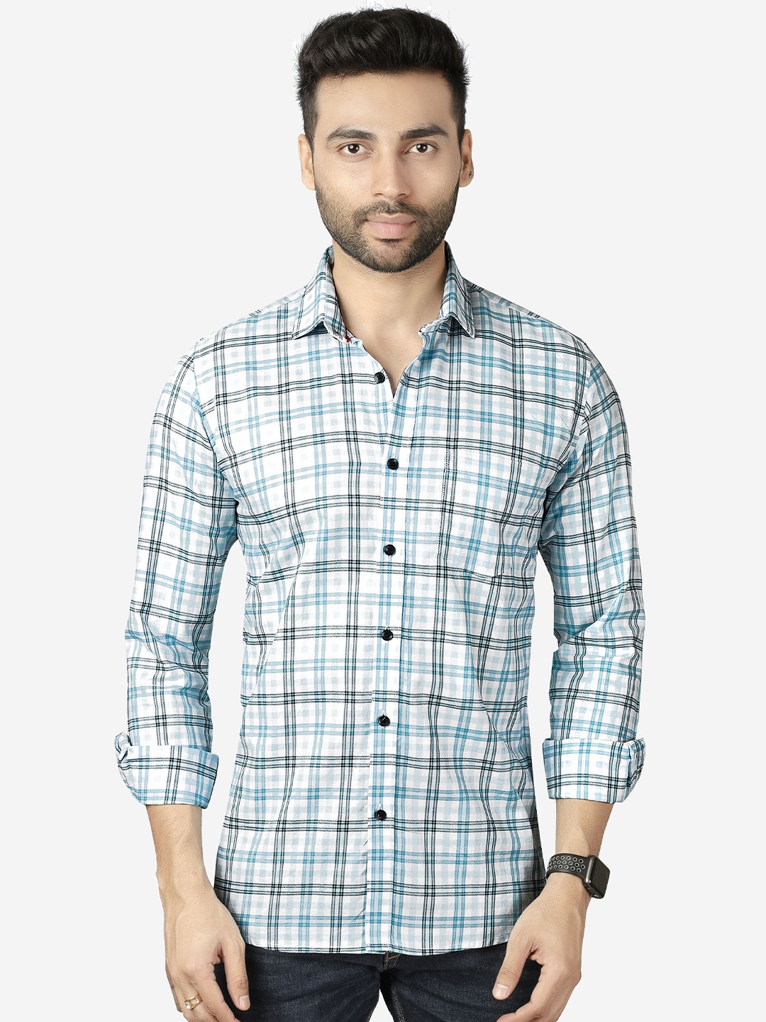 

5TH ANFOLD Men Blue Slim Fit Checked Casual Shirt