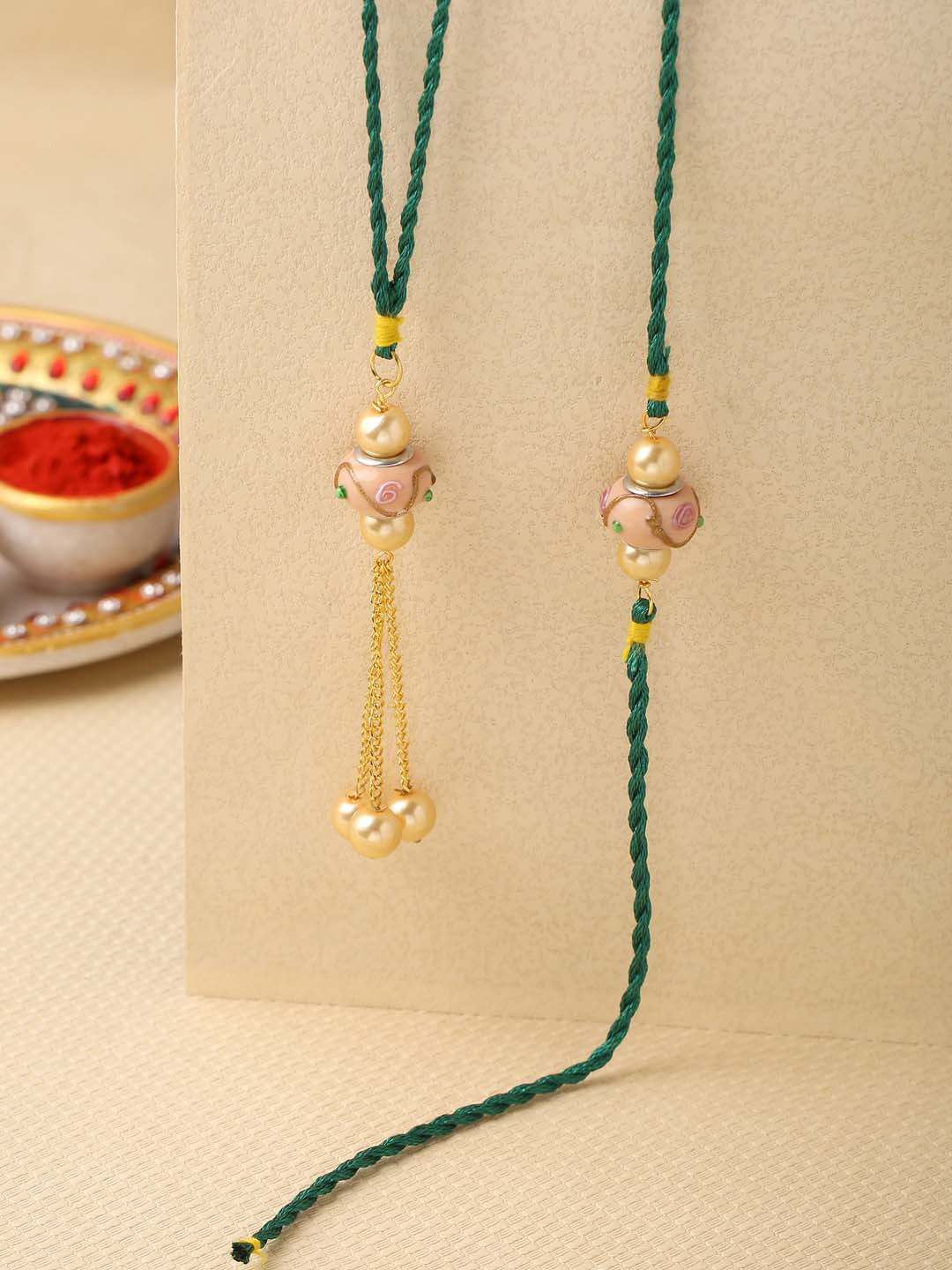 

Tistabene Men Set of 2 Beaded Thread Rakhi, Green