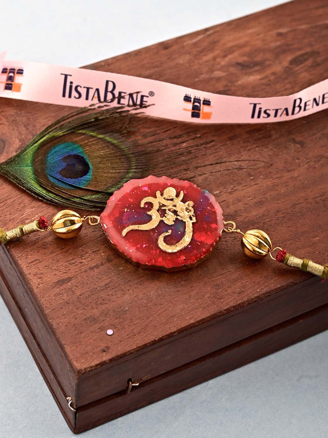 

Tistabene Men Gold Toned & Red Om Religious Enamelled Rakhi