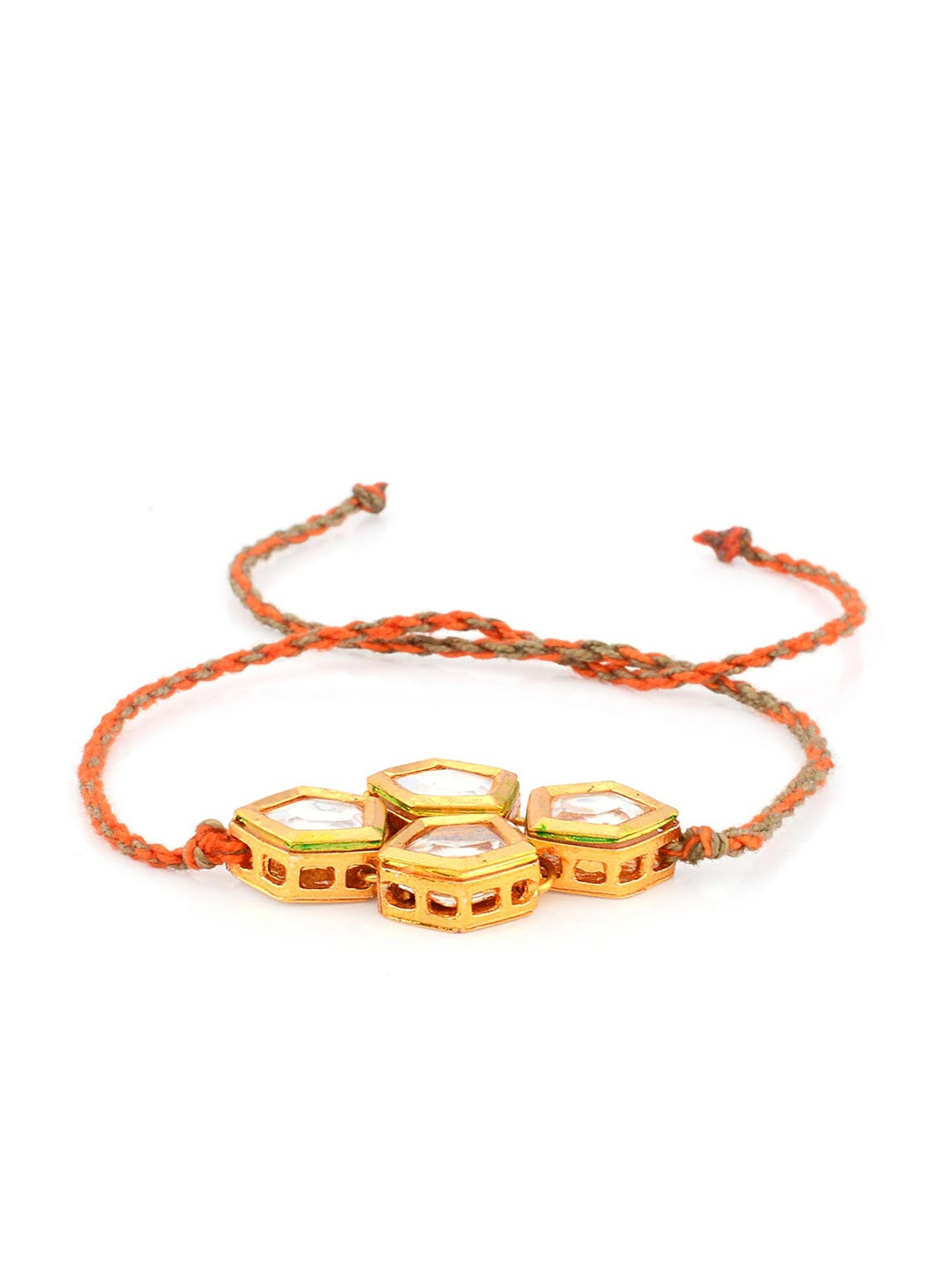 

Tistabene Men Orange & Gold-Toned Kundan-Studded Rakhi