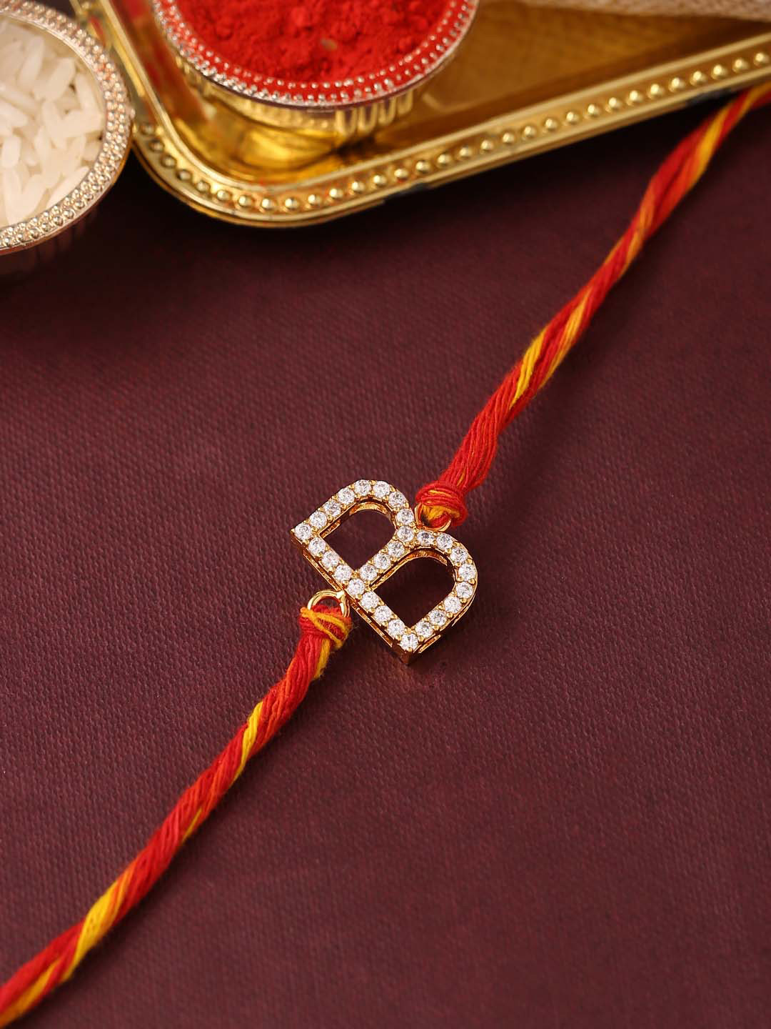 

Tistabene Men Alphabet Designed AD Studded Rakhi, Red