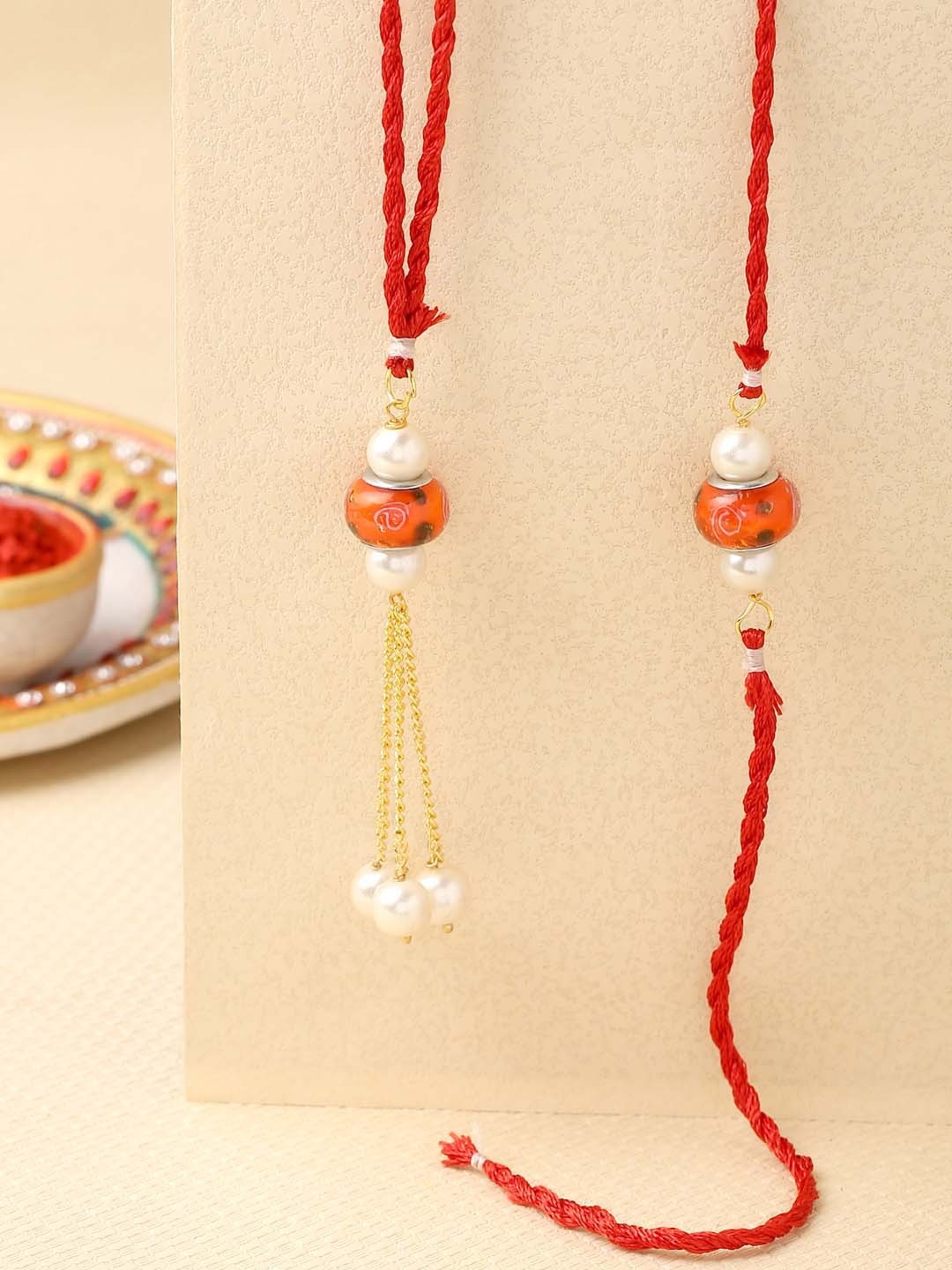 

Tistabene Set Of 2 Red Beaded Stone Rakhi
