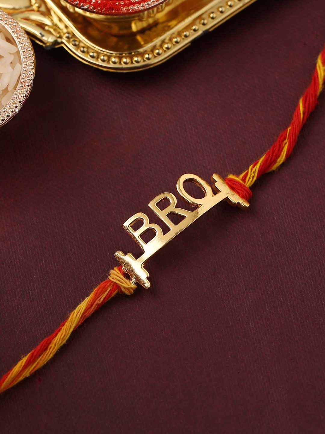 

Tistabene Men Gold-Toned & Red Bro Design Name Rakhi