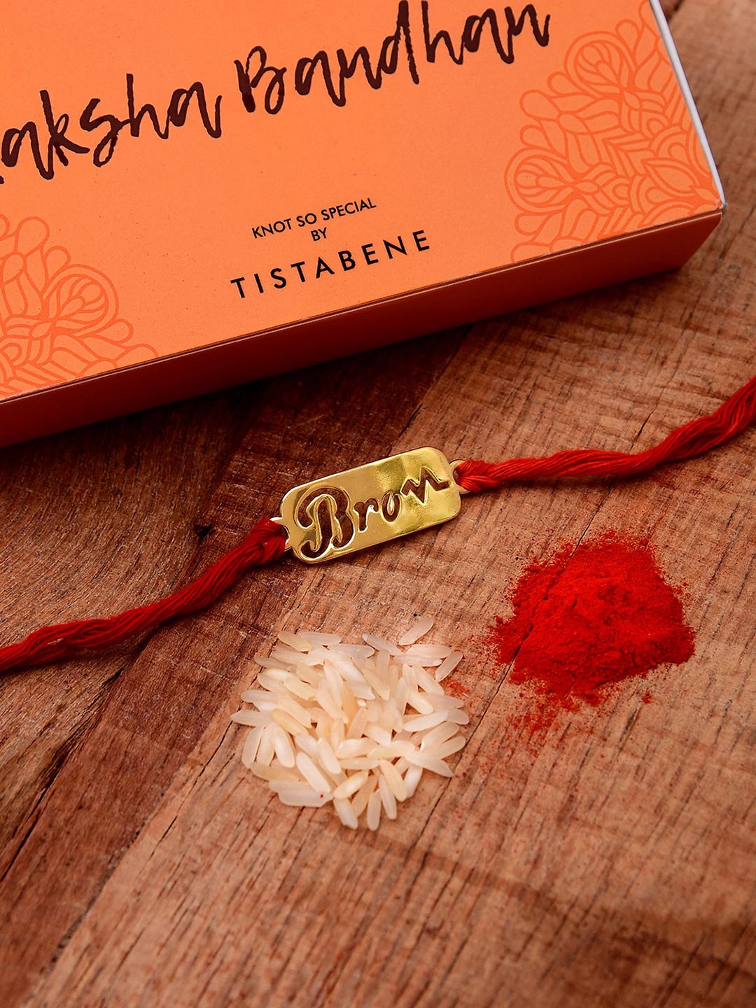 

Tistabene Men Gold-Toned & Red Rakhi with Roli Chawal