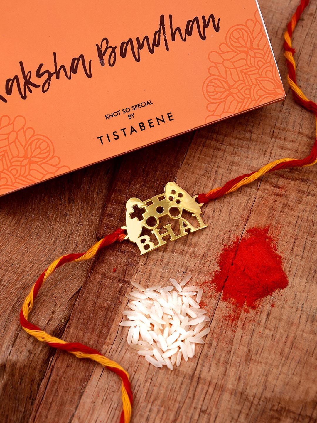 

Tistabene Men Red & Yellow Bhai Design Rakhi With Roli Chawal