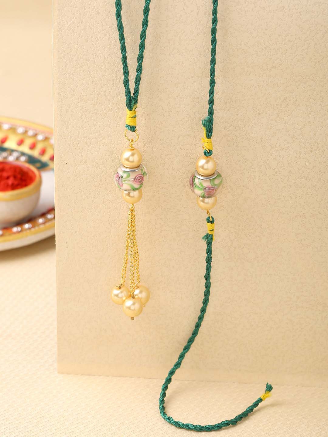 

Tistabene Contemporary Stone Set of 2 Bhaiya Bhabhi Rakhi, Multi